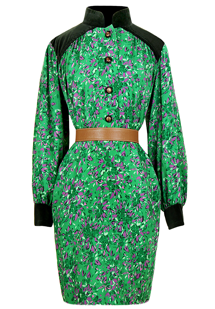 Шерстяное платье Yves Saint Laurent с бархатом