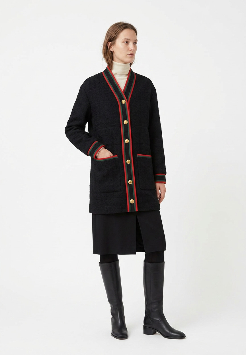 Чёрное шерстяное пальто Gucci