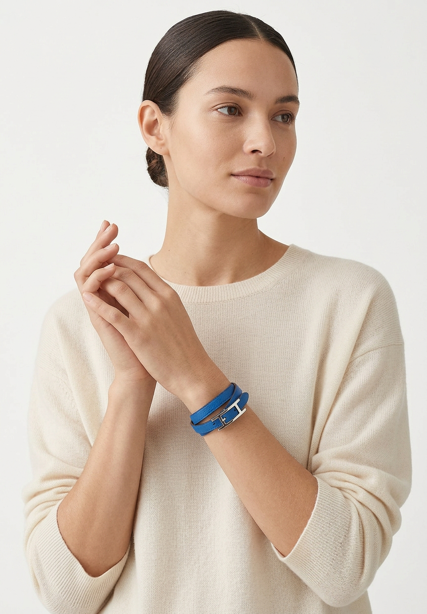 Голубой браслет Hermès Hapi 3 Bracelet Swift