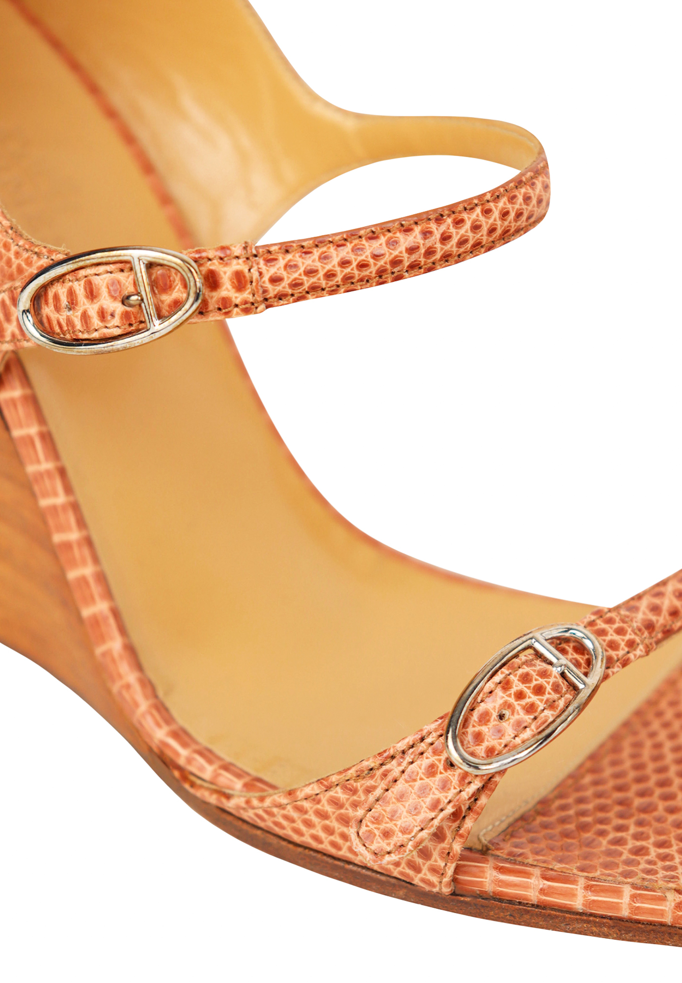 Коралловые босоножки Hermès Lizard