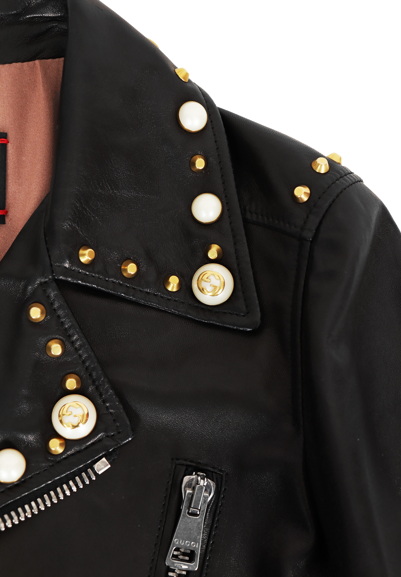 Черная кожаная куртка Gucci с заклепками