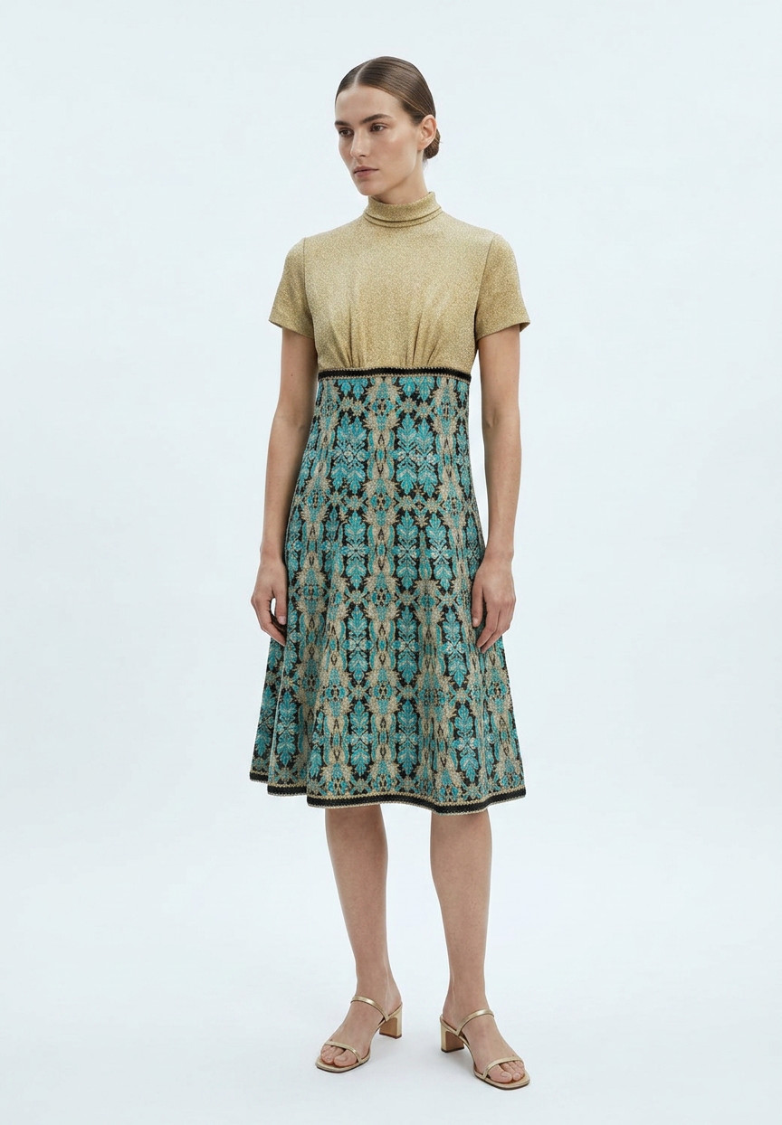 Жаккардовое платье Pierre Balmain с золотым верхом 
