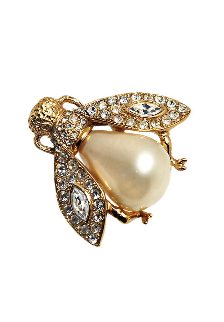 Брошь-муха Christian Dior с жемчужиной и кристаллами