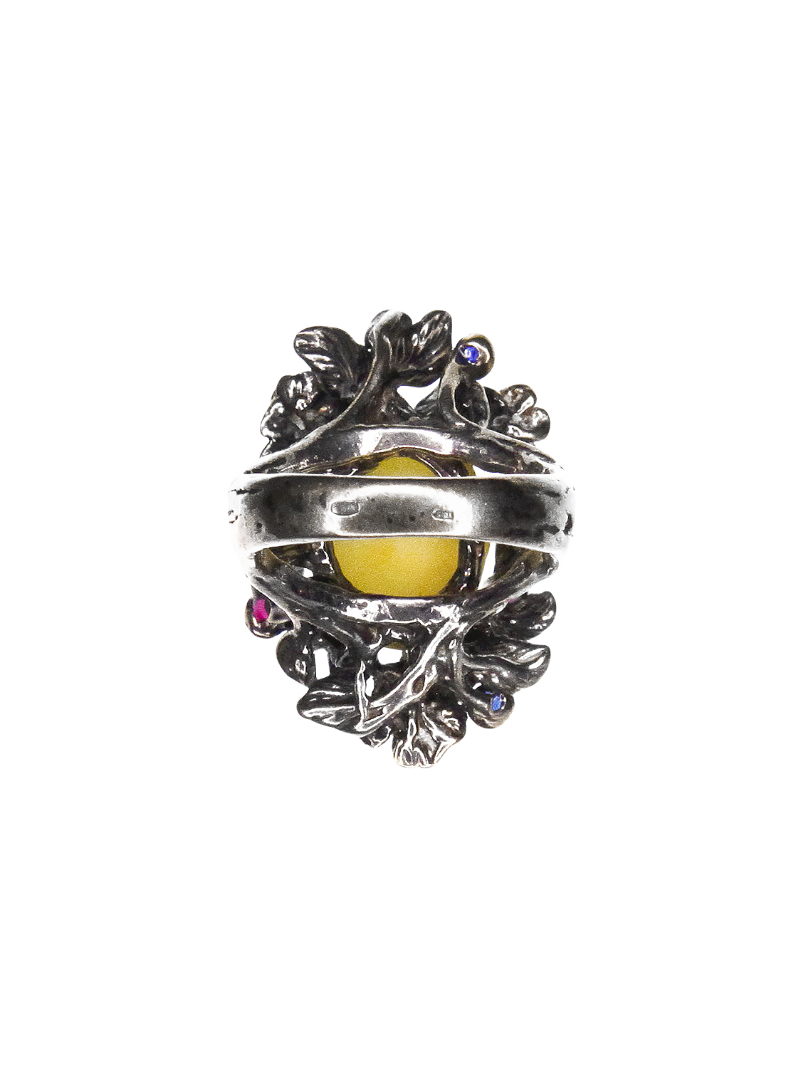 Кольцо с янтарем и кристаллами