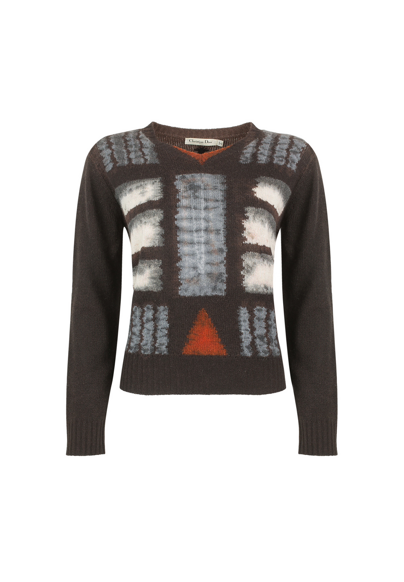 Коричневый свитер Christian Dior с абстрактным узором