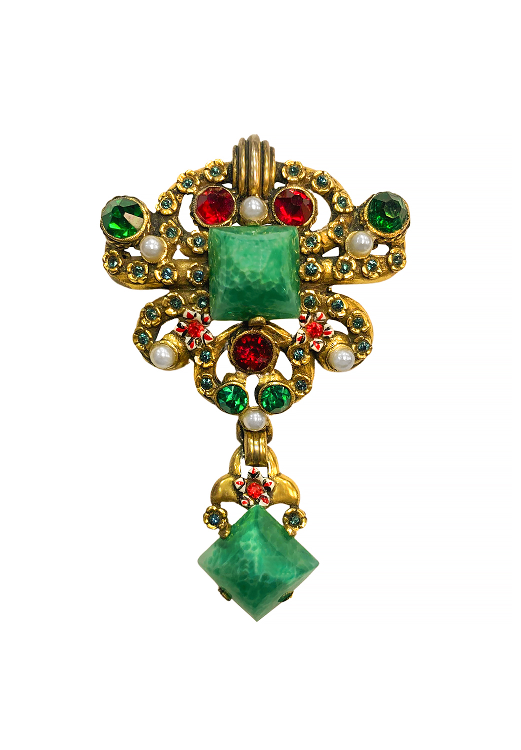 Массивная брошь с подвеской Hollycraft Sterling