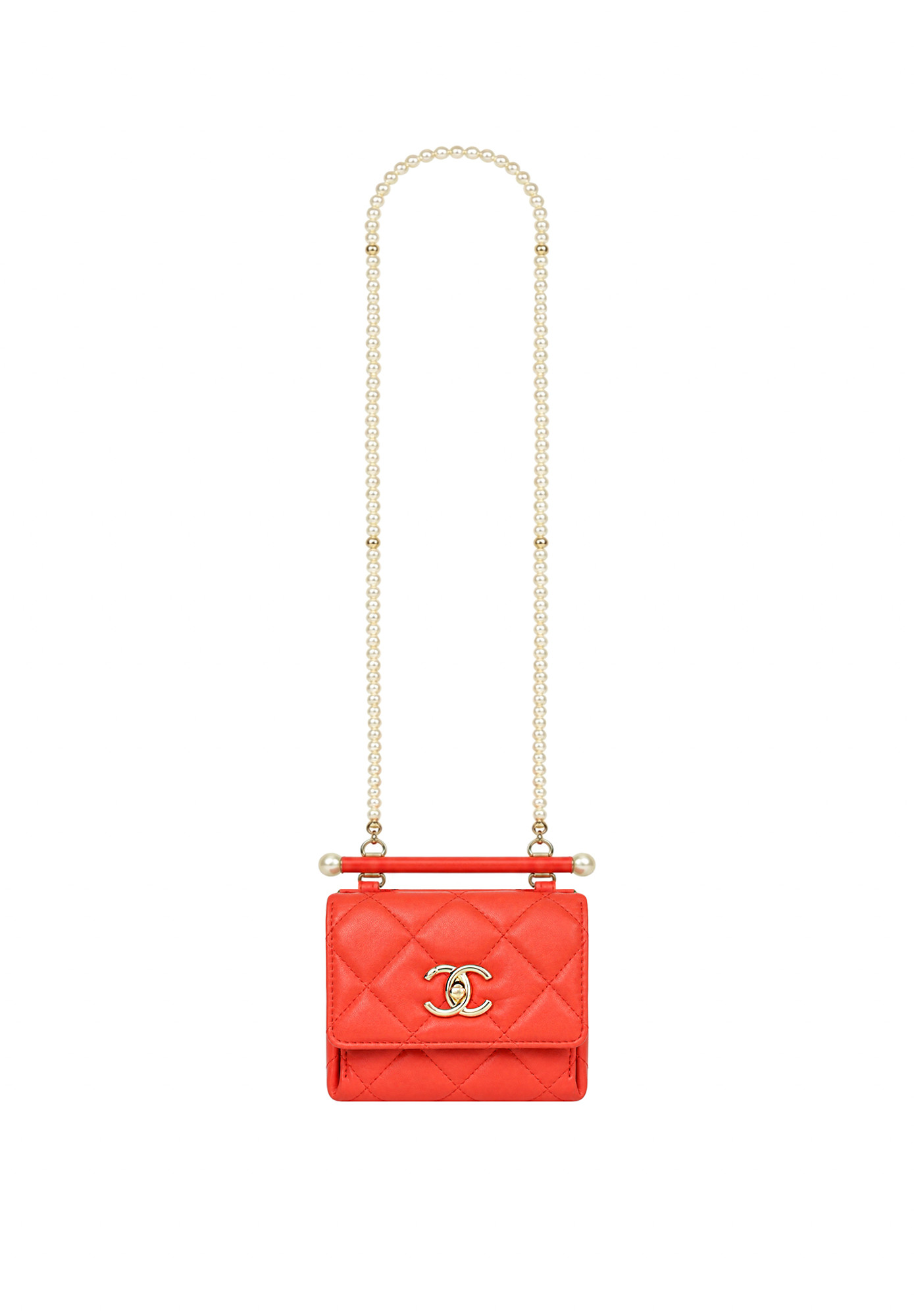 Коралловая сумка Chanel Pearl Chain Mini Clutch