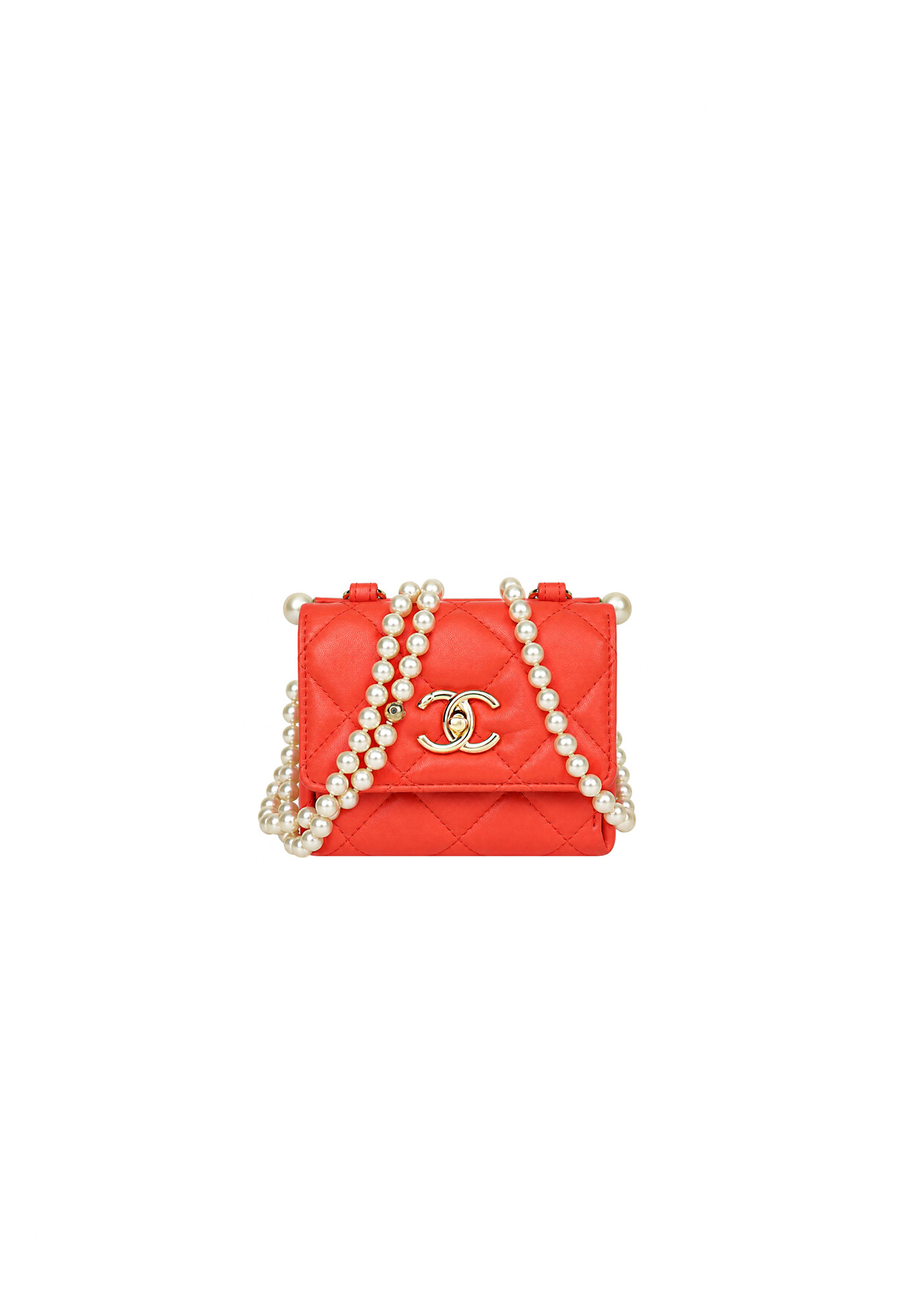 Коралловая сумка Chanel Pearl Chain Mini Clutch