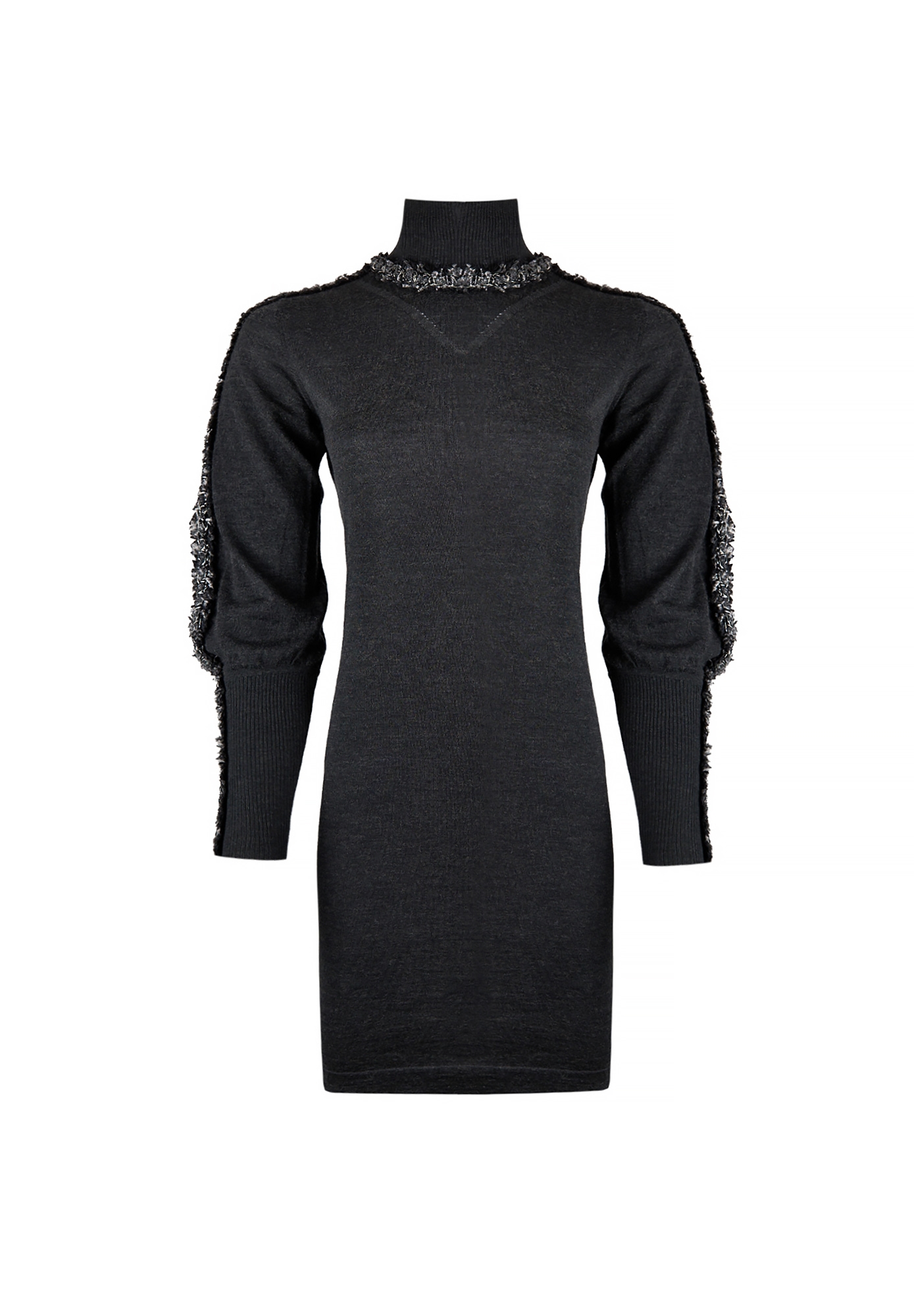 Серое платье Chanel с объемными рукавами