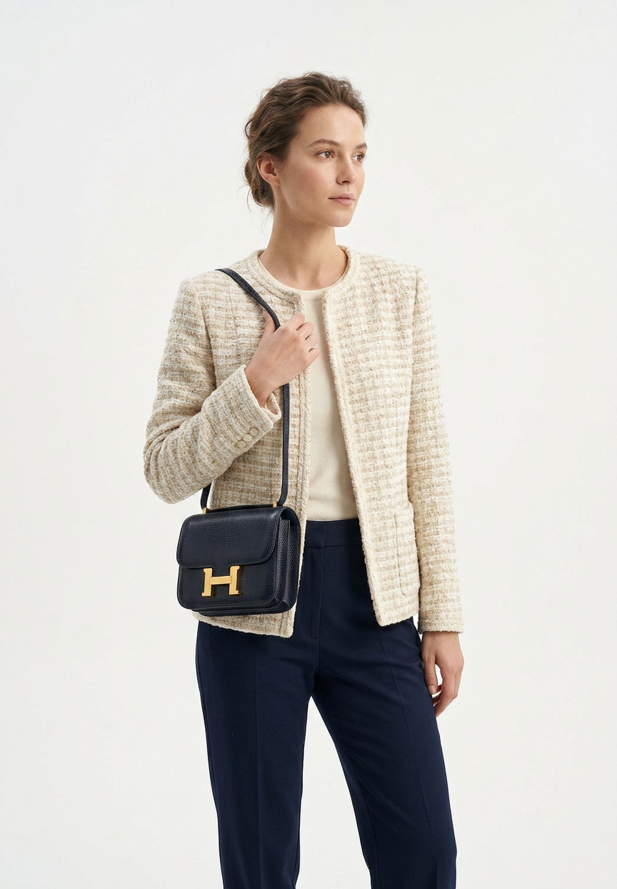 Винтажная сумка Hermès Constance 18 Mini Bleu Marine Lizard