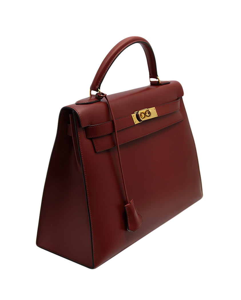 Сумка Hermès Kelly 32 в коже Box цвета Burgundy