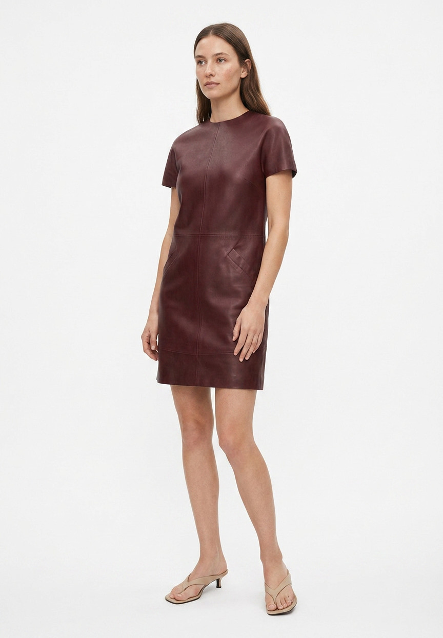 Бордовое кожаное платье Balenciaga