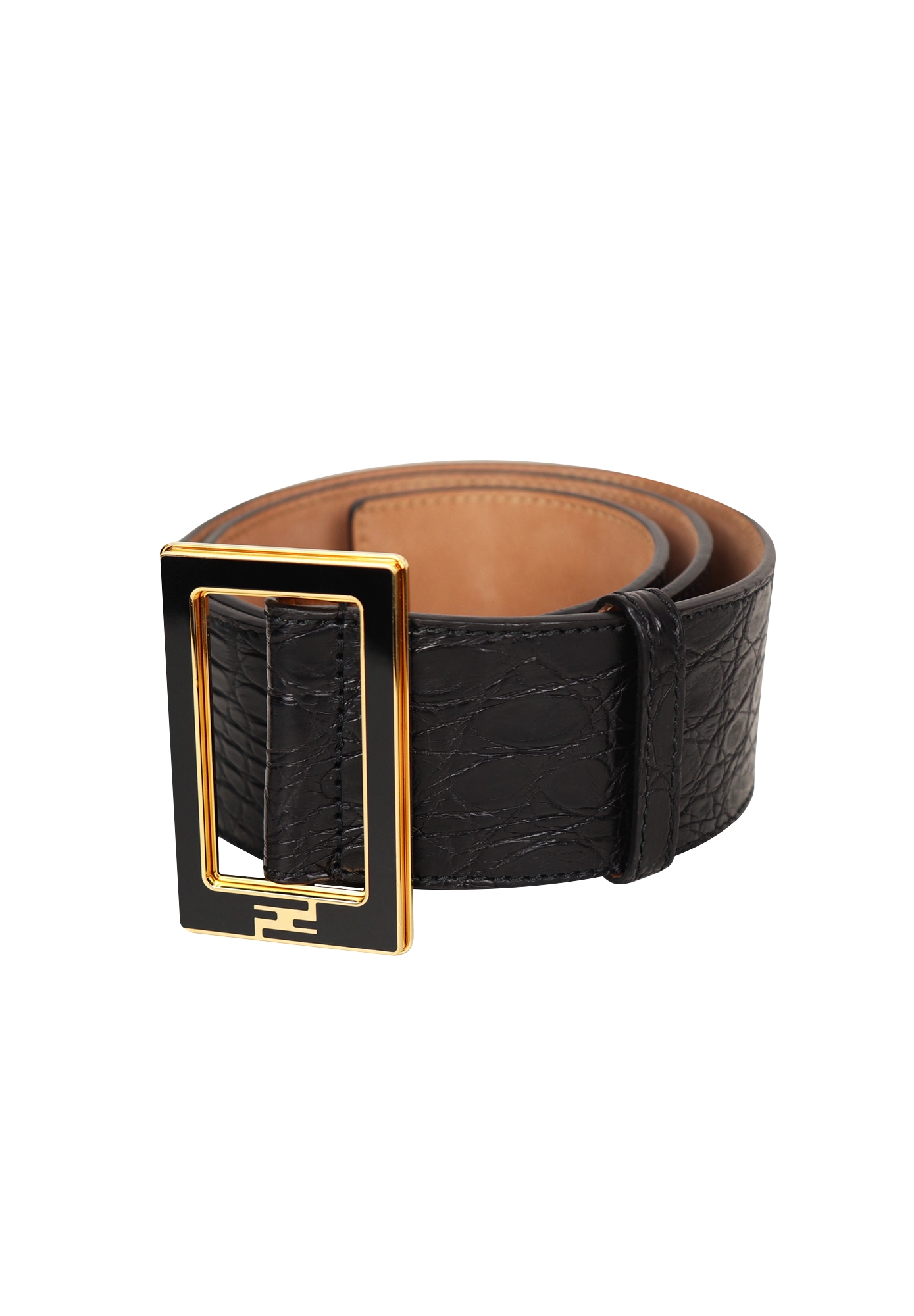 Черный ремень Fendi с тиснением