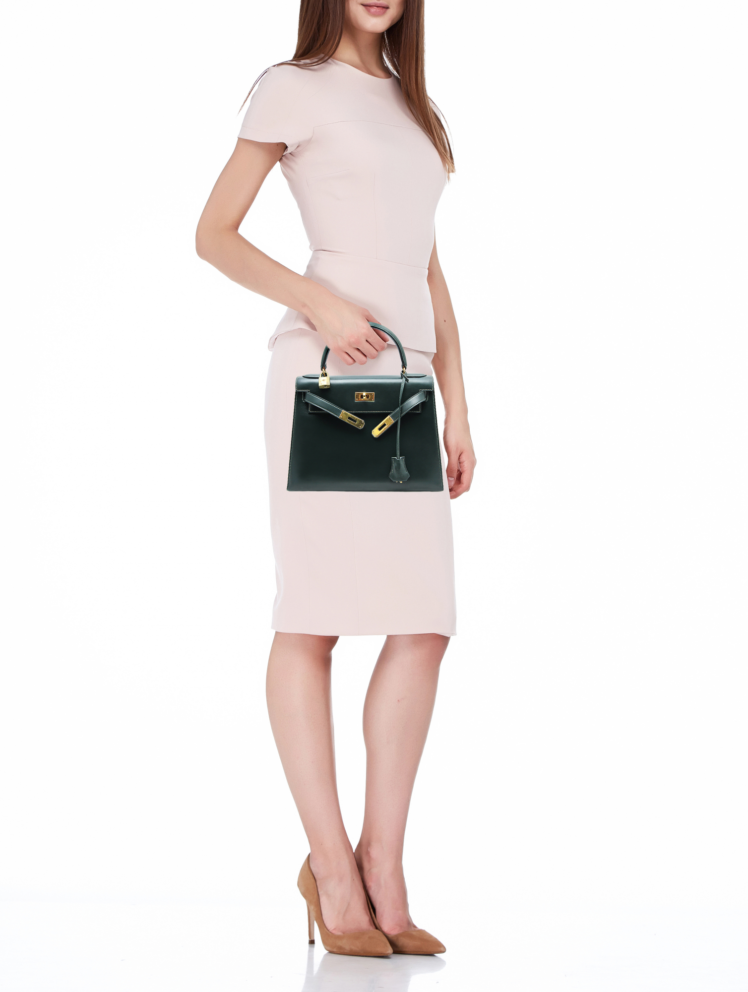 Зеленая сумка Hermès Kelly 28 в коже Box