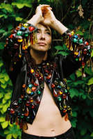 Кожаный жакет Yves Saint Laurent с кристаллами