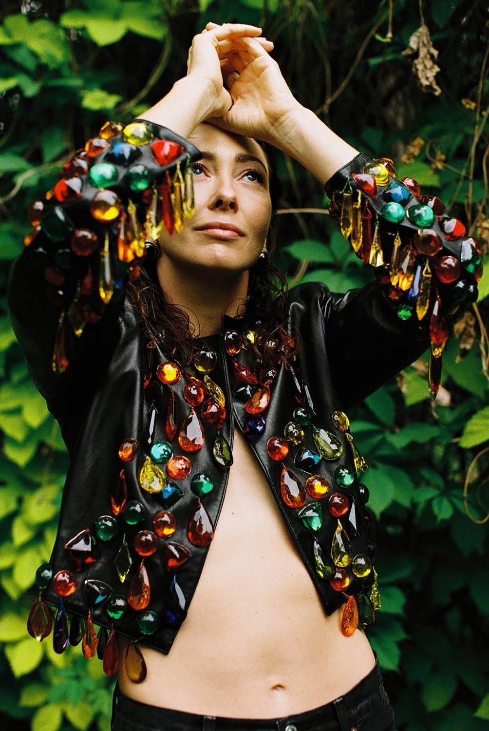 Кожаный жакет Yves Saint Laurent с кристаллами