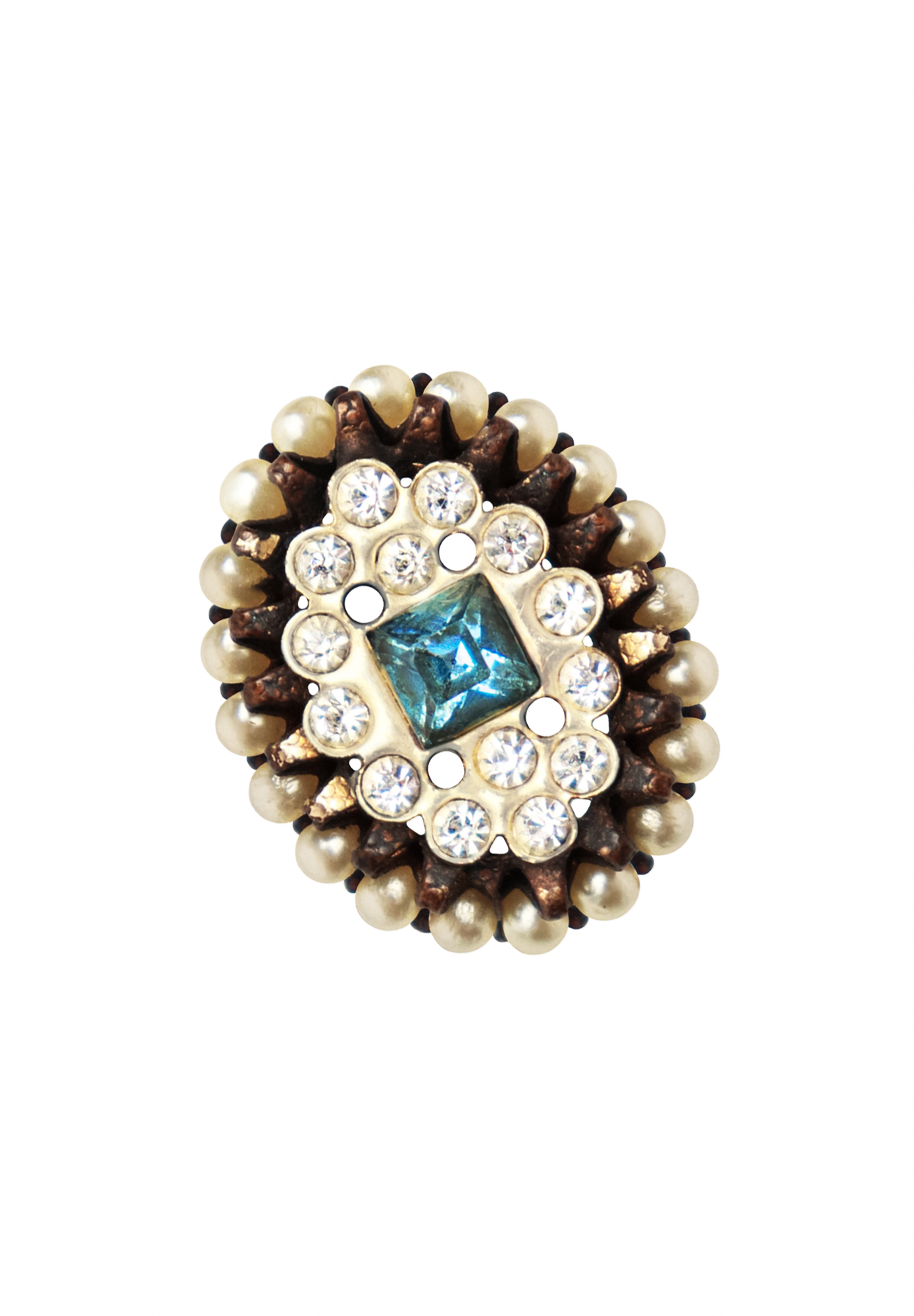 Винтажная брошь с жемчугом и кристаллами