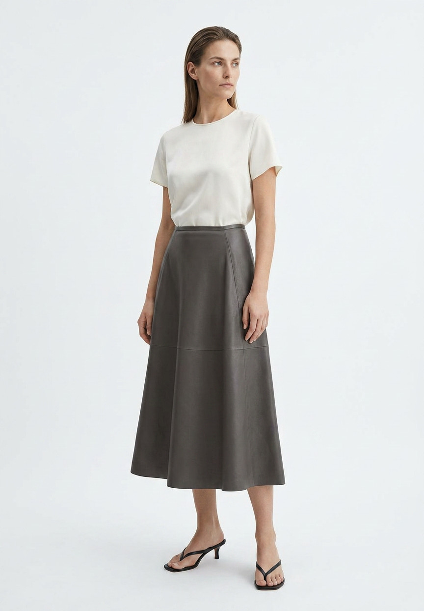 Серая кожаная юбка Jil Sander 