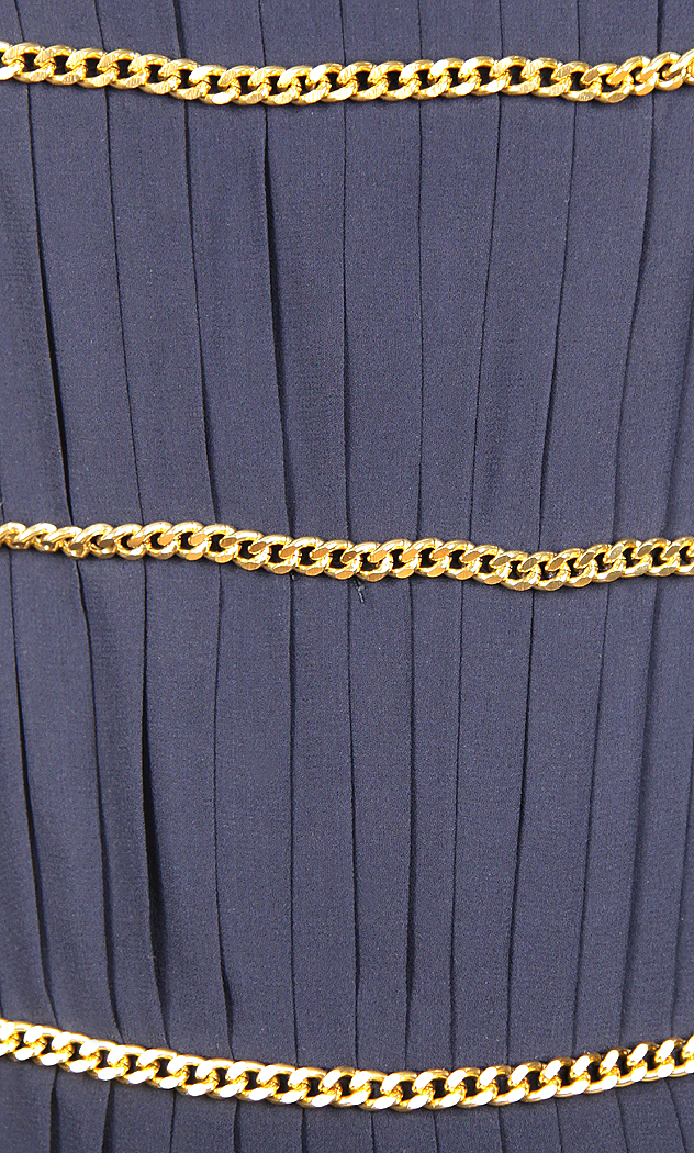 Темно-синее шелковое платье Chanel с цепочками