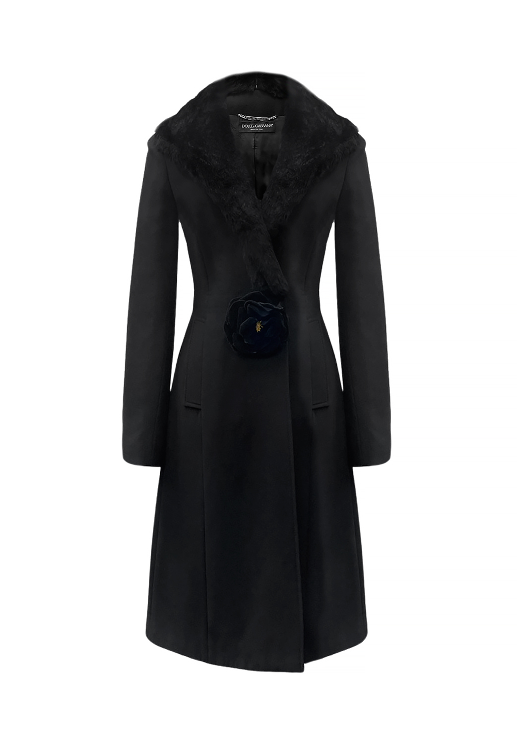 Чёрное пальто Dolce&Gabbana с цветком
