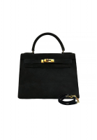 Черная замшевая сумка Hermès Kelly 28
