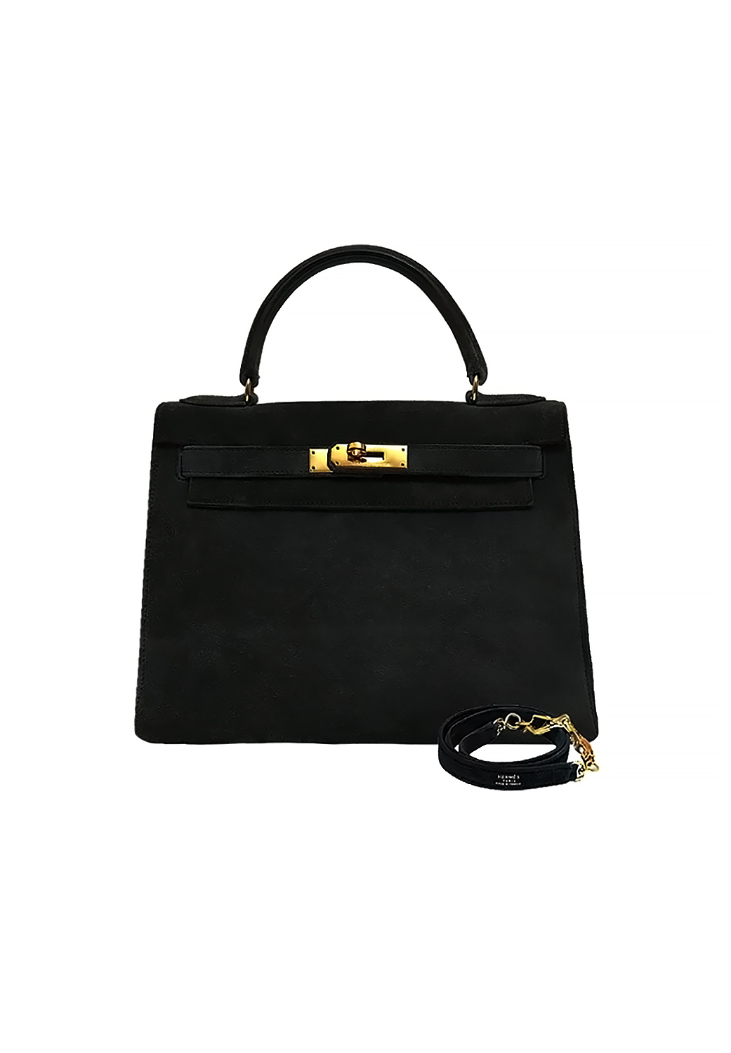 Черная замшевая сумка Hermès Kelly 28
