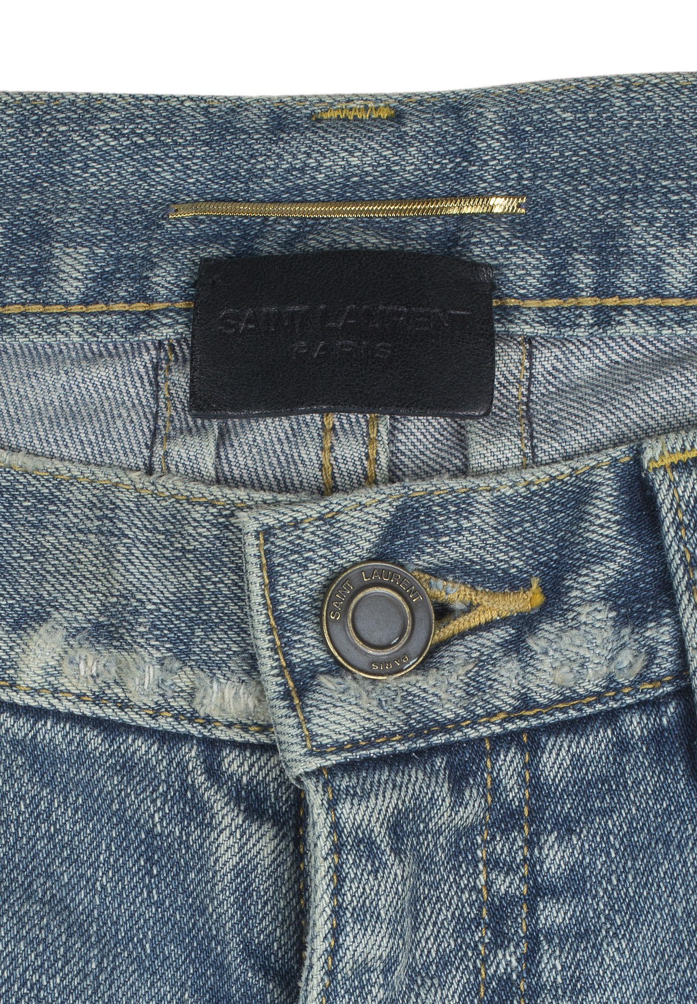 Голубые  джинсы Saint Laurent с эффектом потертости