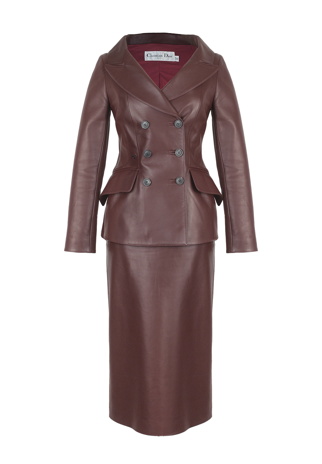 Бордовый кожаный костюм Christian Dior