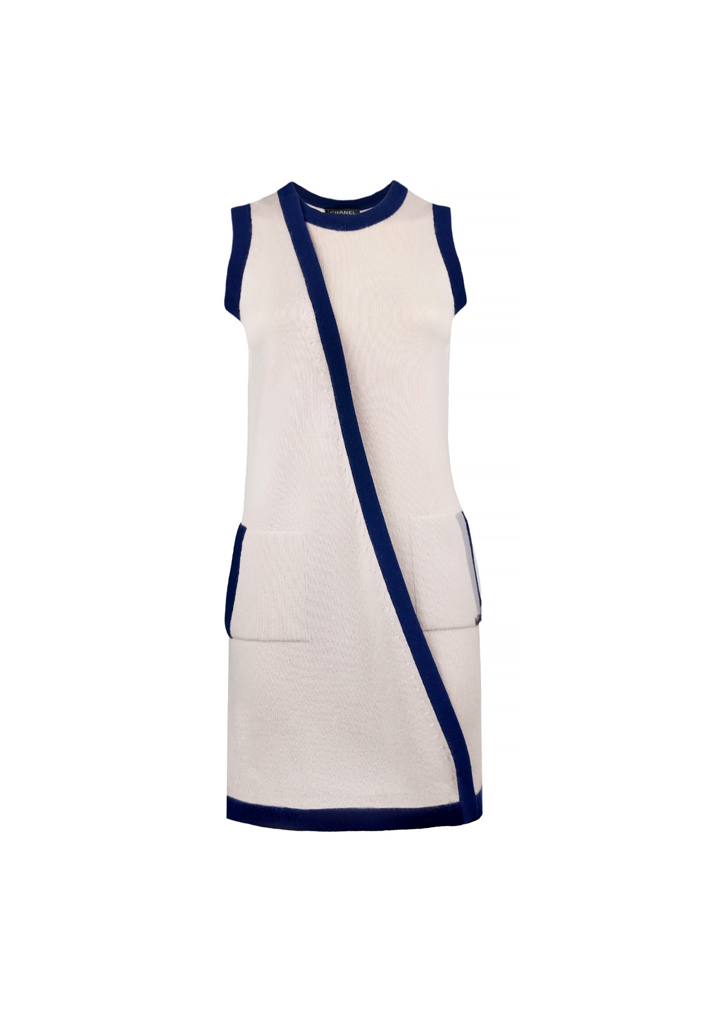 Кашемировое платье Chanel с синей окантовкой