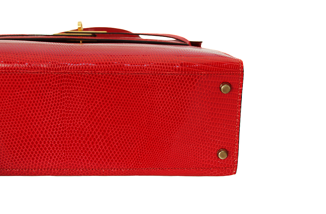 Красная сумка Hermès Kelly 32 из кожи ящерицы