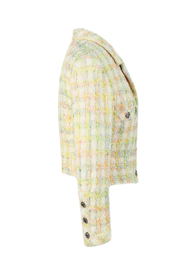 Зелено-розовый твидовый жакет Chanel