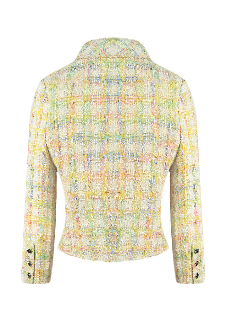 Зелено-розовый твидовый жакет Chanel