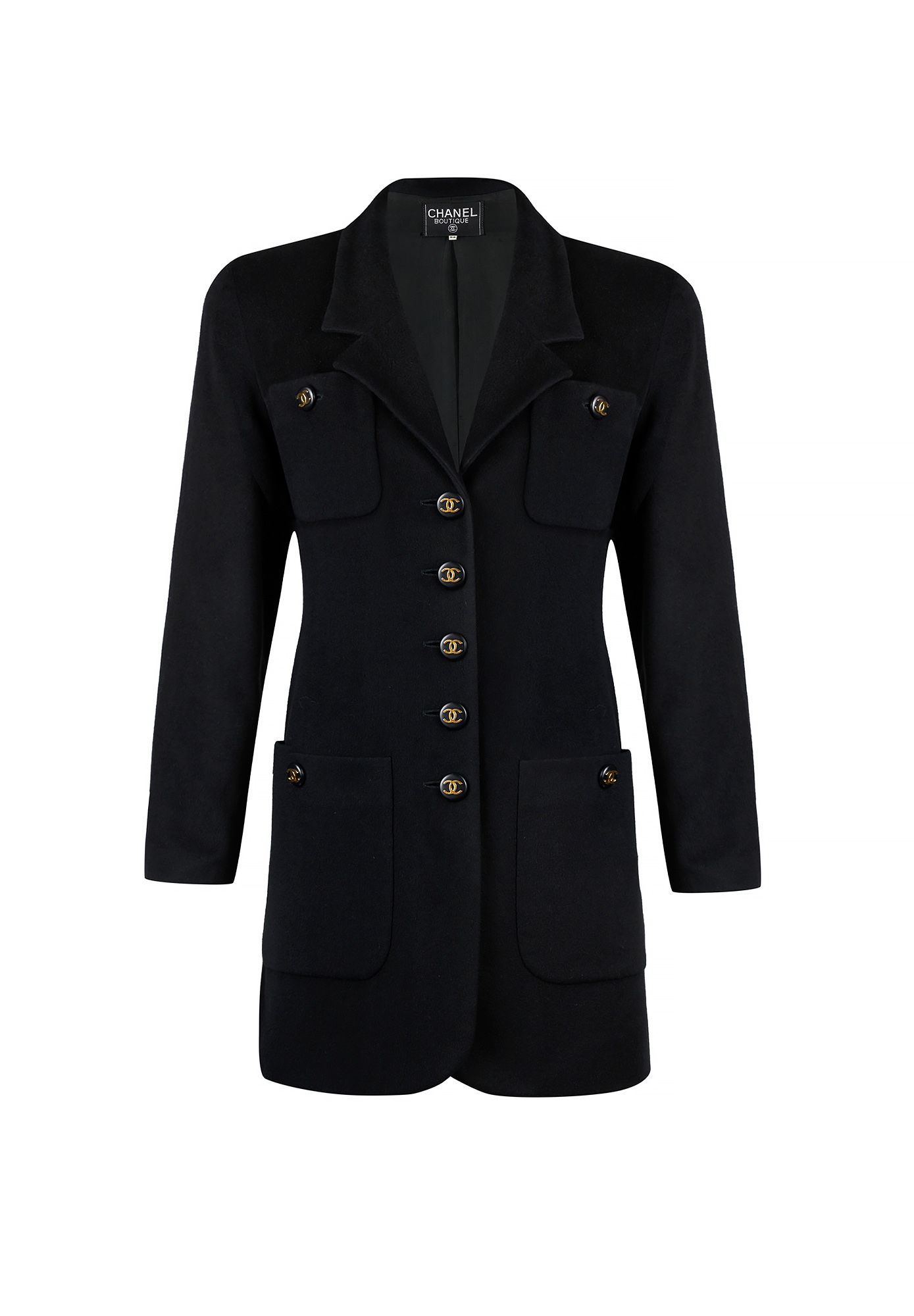 Чёрный удлинённый жакет Chanel