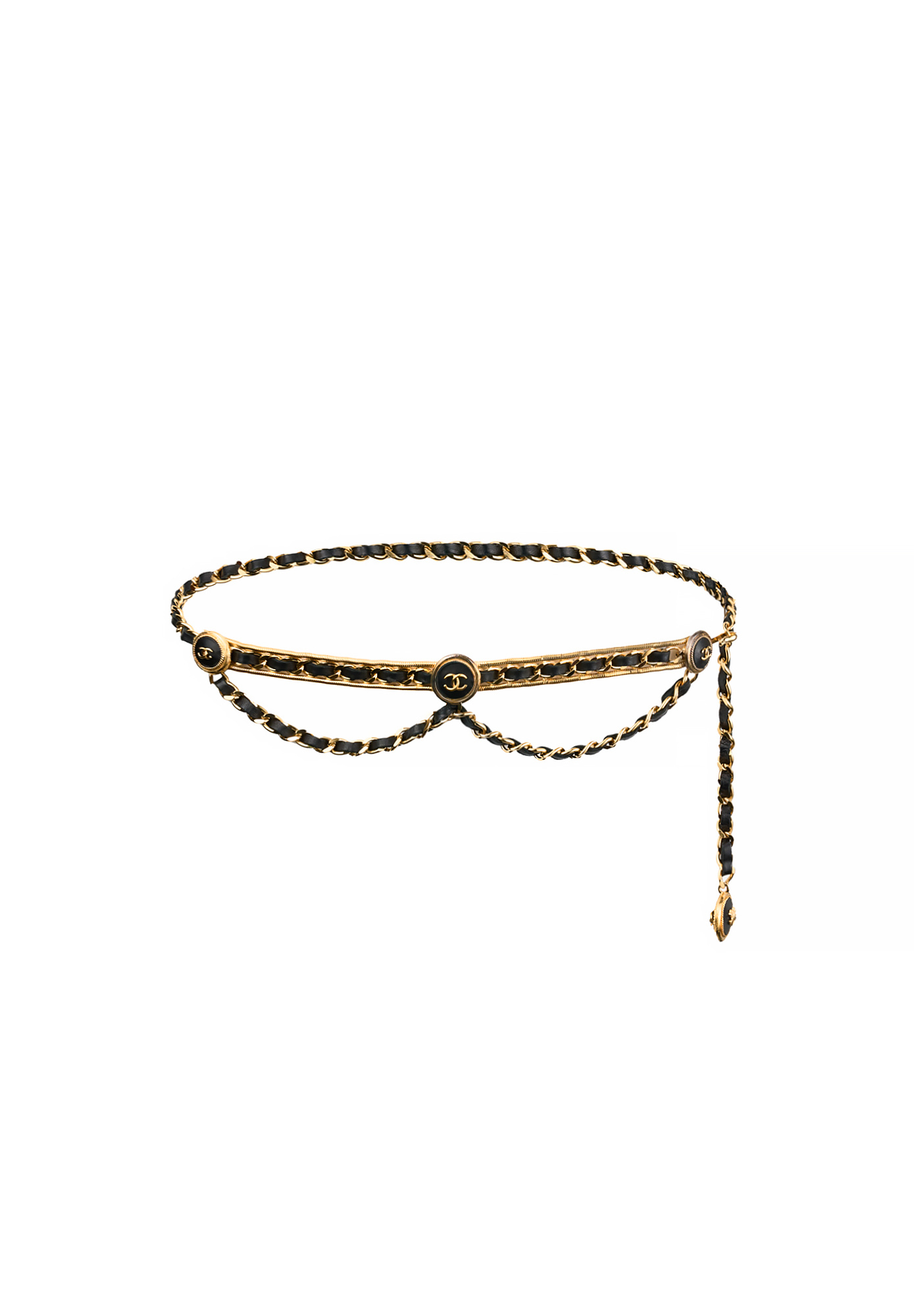 Золотистый пояс Chanel с подвеской-клевером