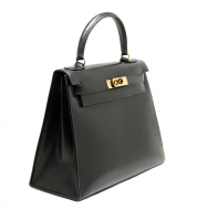 Черная сумка Hermès Kelly 28 в коже Box