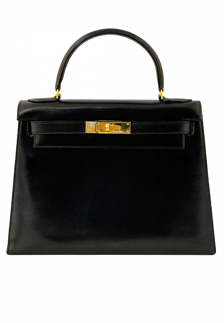 Черная сумка Hermès Kelly 28 в коже Box