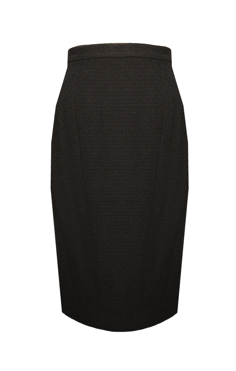 Чёрный твидовый костюм Chanel с золотистыми пуговицами