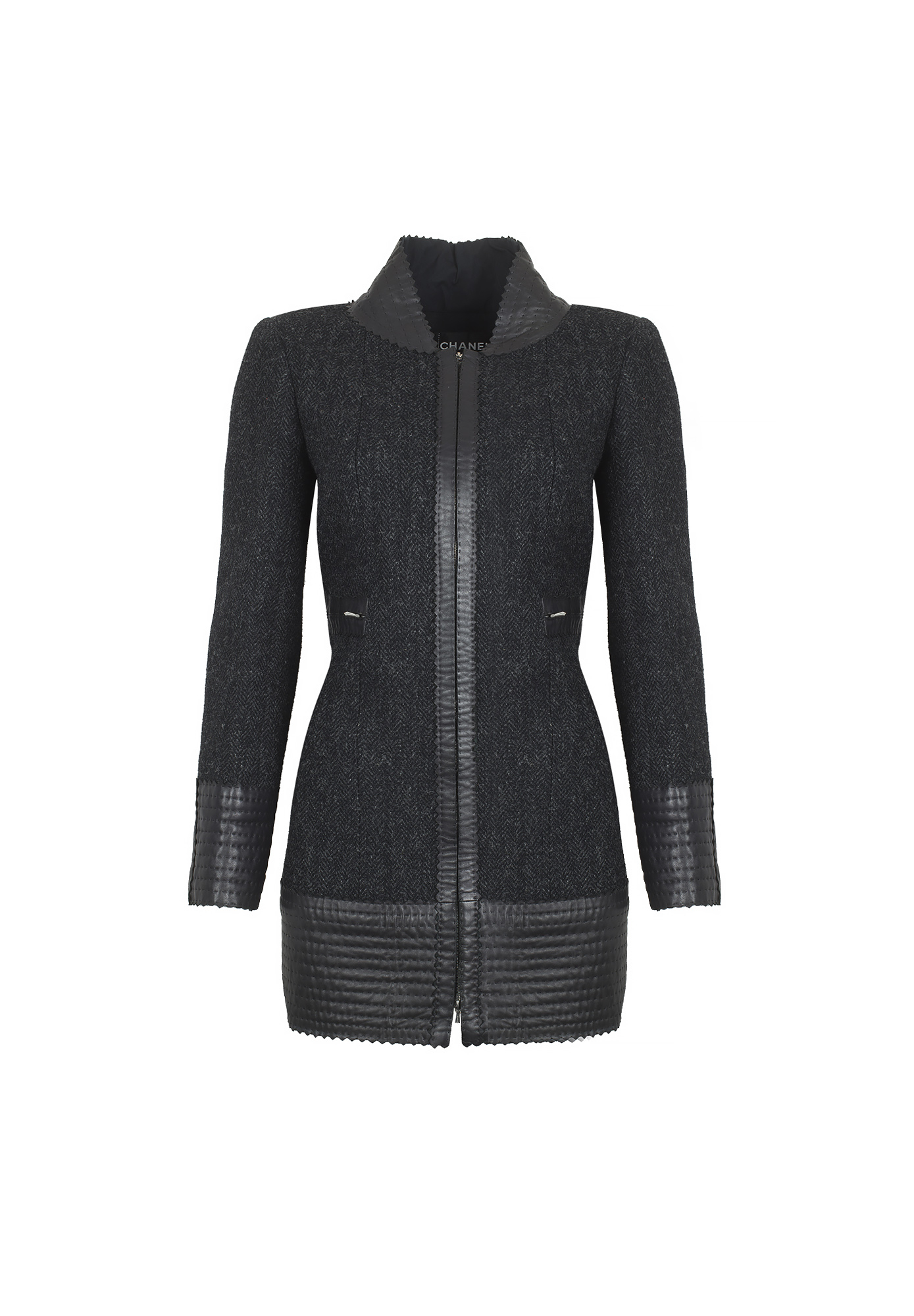Удлиненный жакет Chanel с кожанными вставками 
