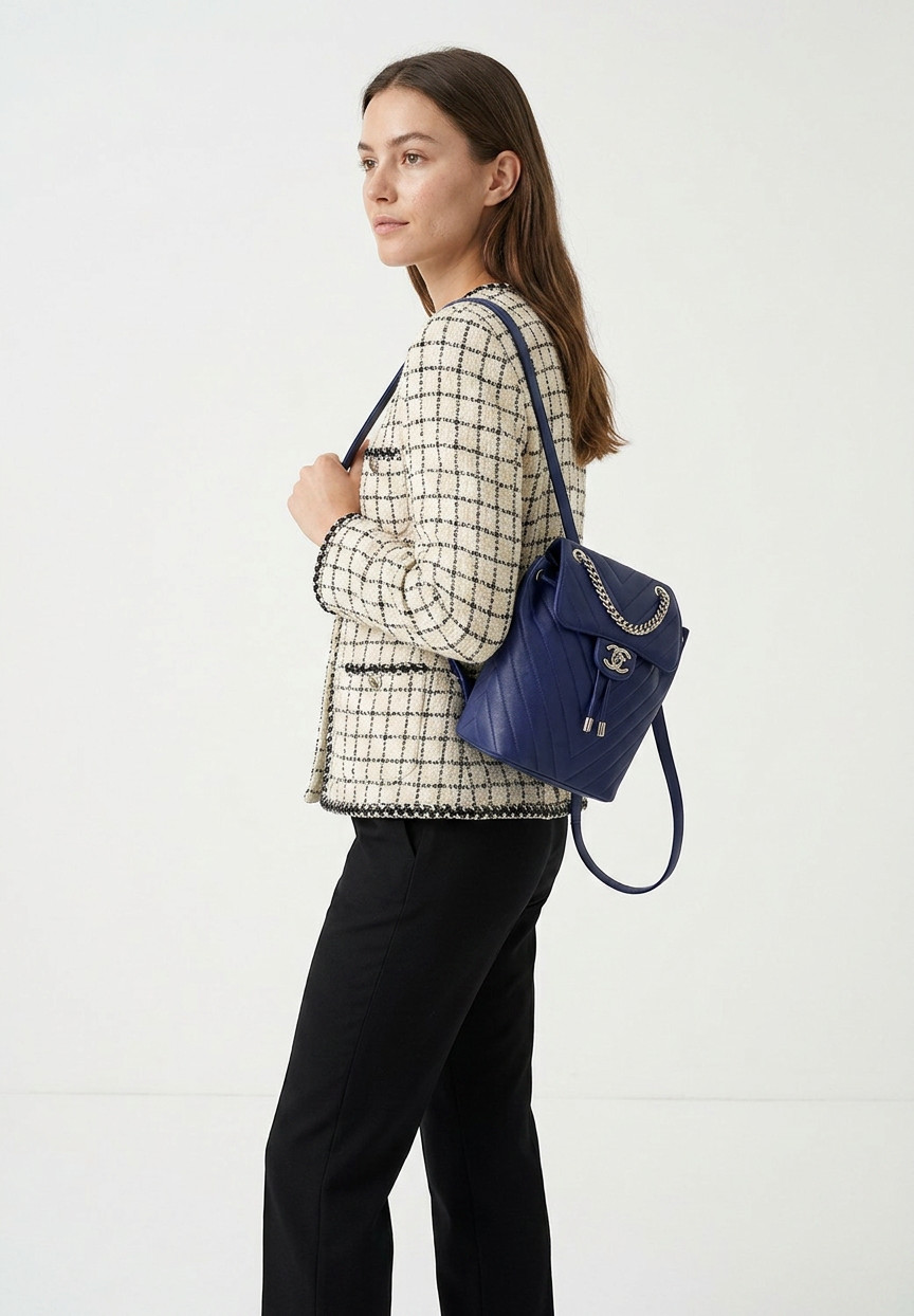 Синий рюкзак Chanel Chevron Mini Urban Spirit