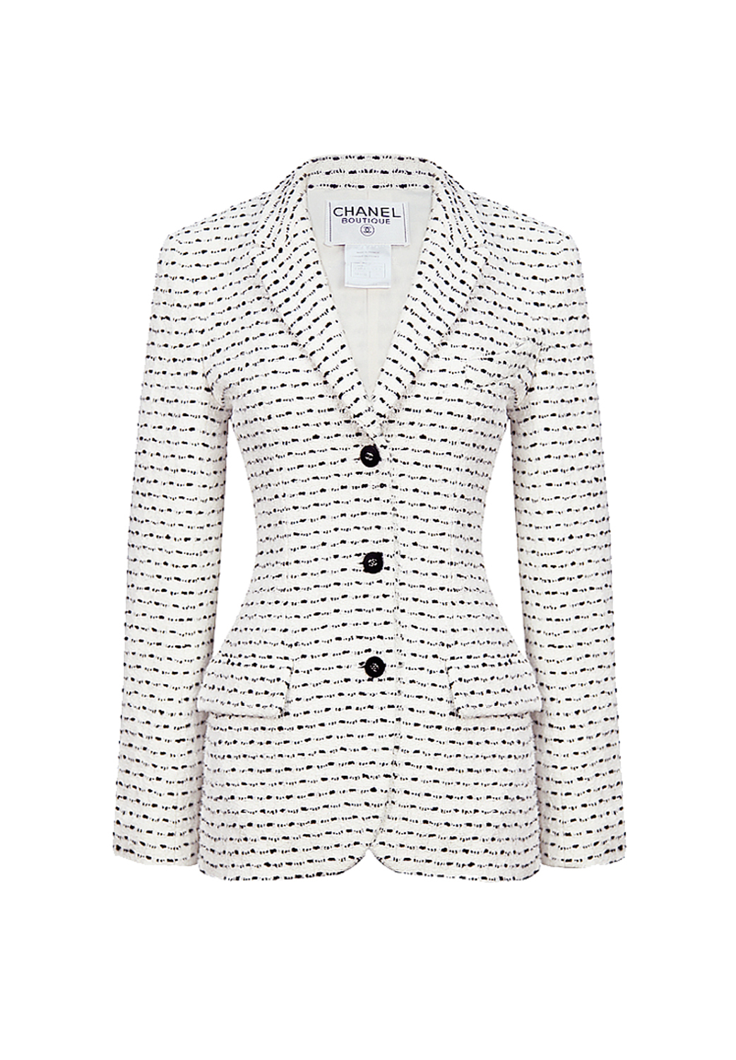 Бело-черный твидовый жакет Chanel