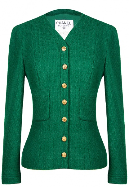 Зеленый твидовый жакет Chanel с двумя карманами