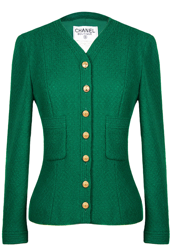 Зеленый твидовый жакет Chanel с двумя карманами