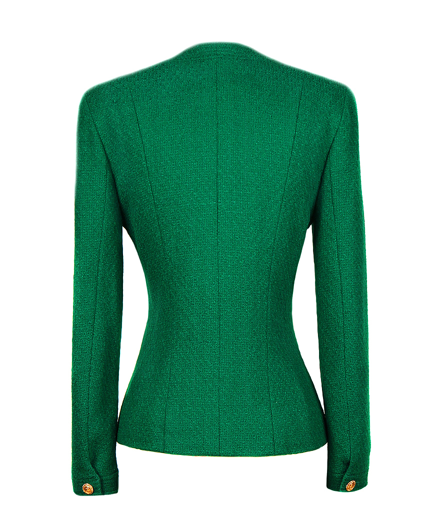 Зеленый твидовый жакет Chanel с двумя карманами