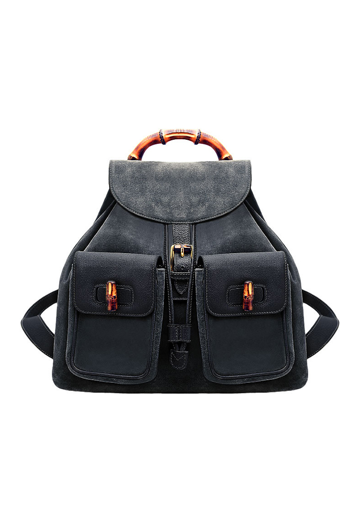 Черный замшевый рюкзак Gucci Bamboo