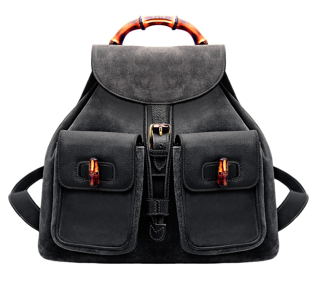 Черный замшевый рюкзак Gucci Bamboo