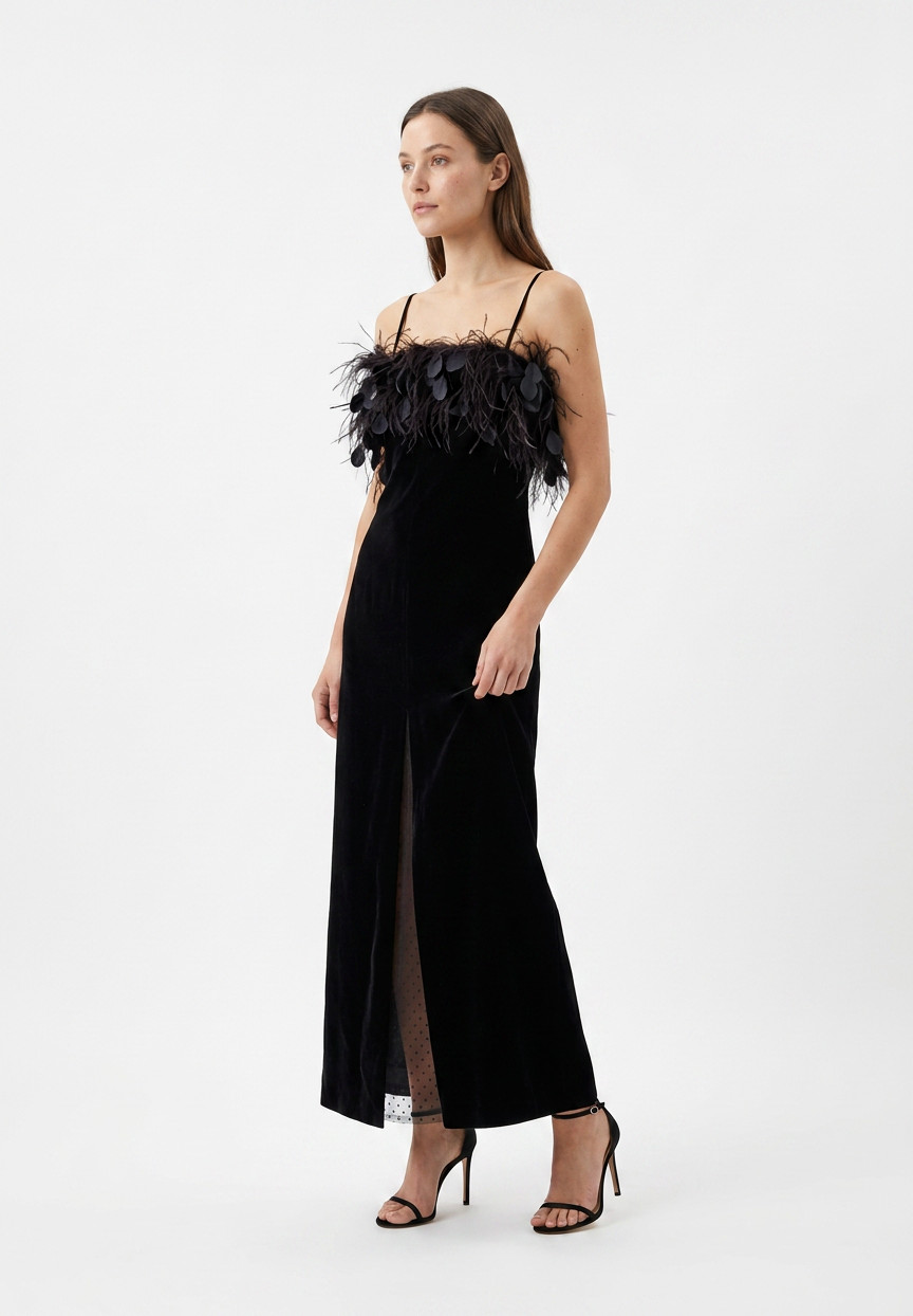 Черное вечернее бархатное платье Valentino