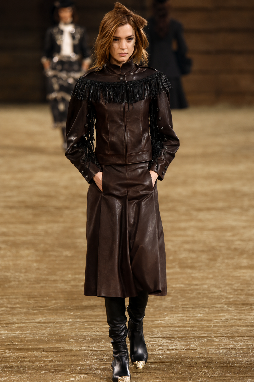 Коричневая кожаная юбка Chanel Paris-Dallas