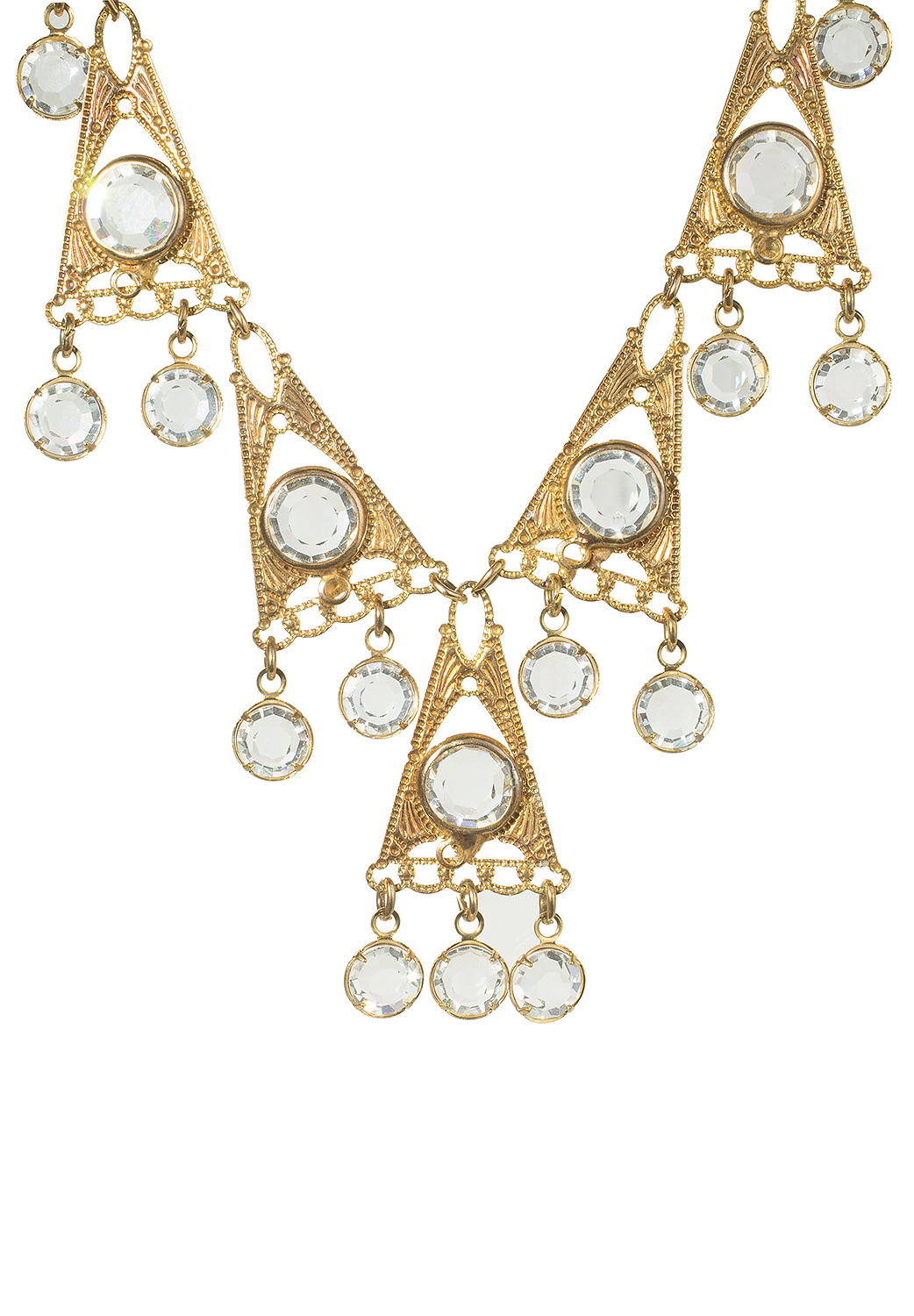 Золотистое колье с прозрачными кристаллами