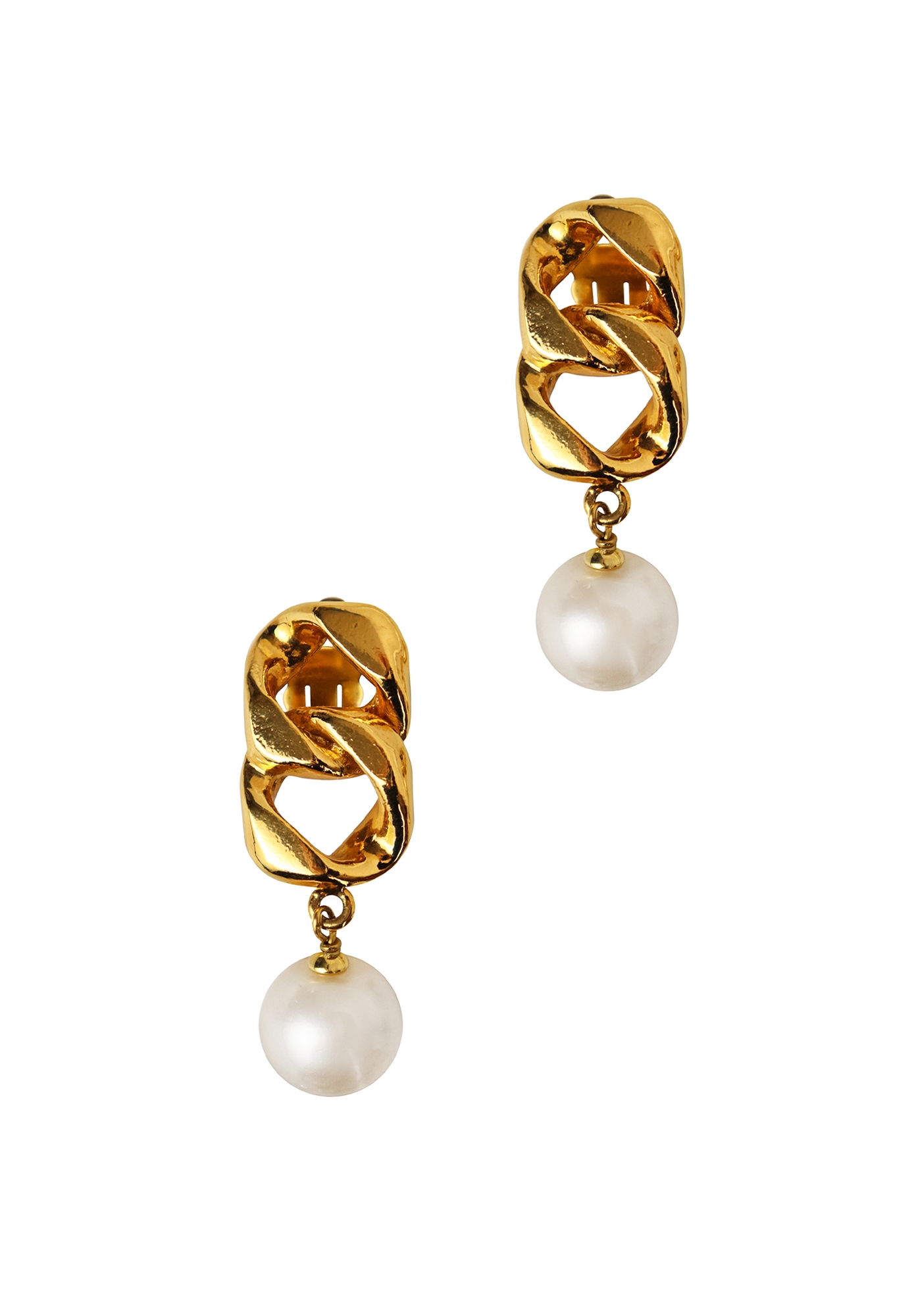 Клипсы Chanel с цепью и жемчугом