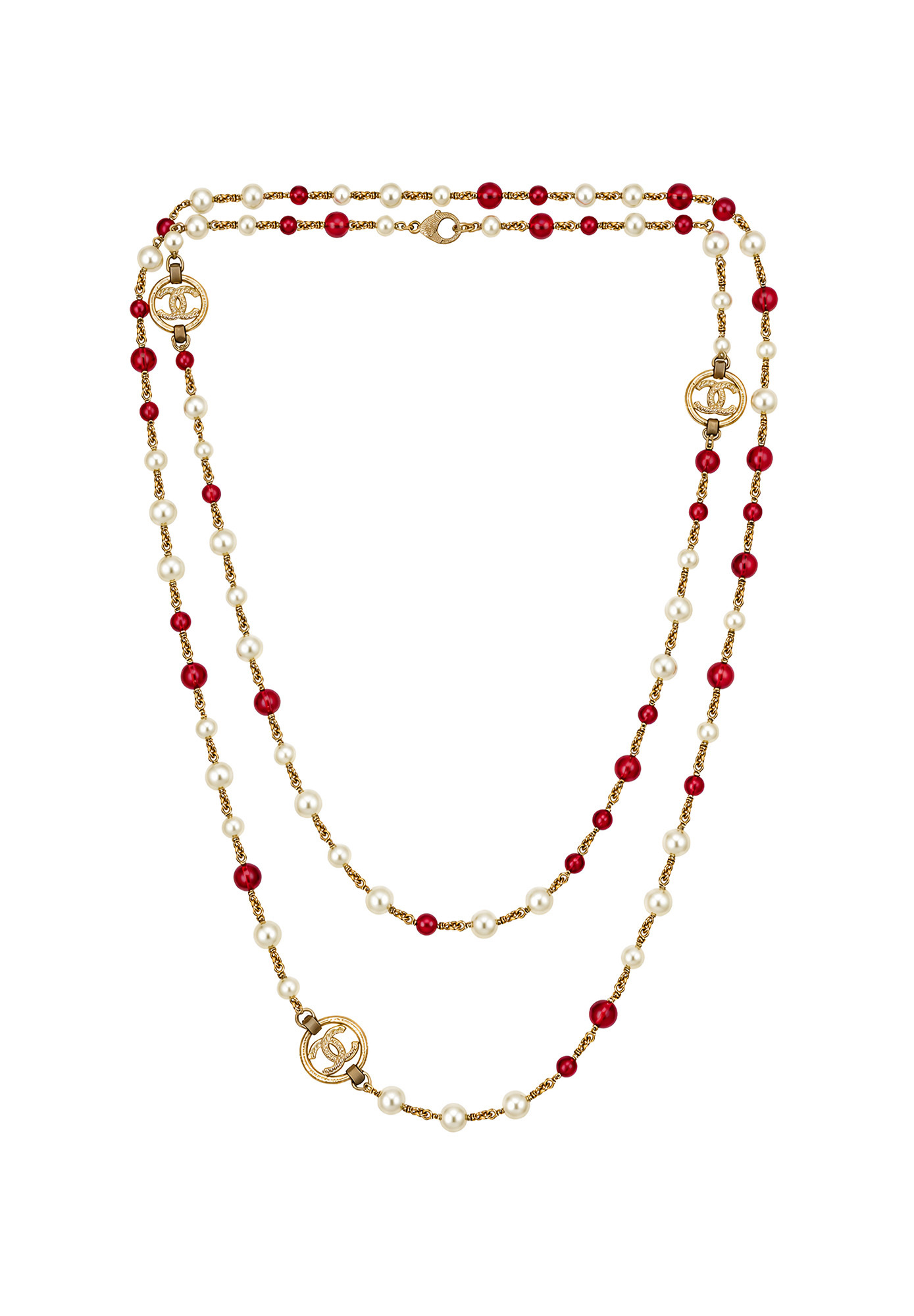Колье Chanel с жемчугом и логотипами